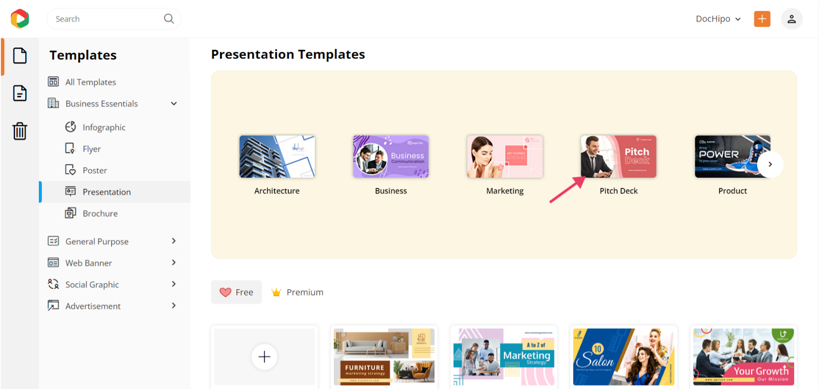 Presentation templates in DocHipo
